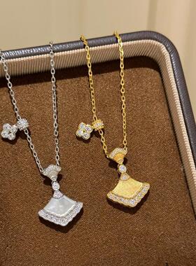 法式复古拉丝裙子项链轻奢镶钻