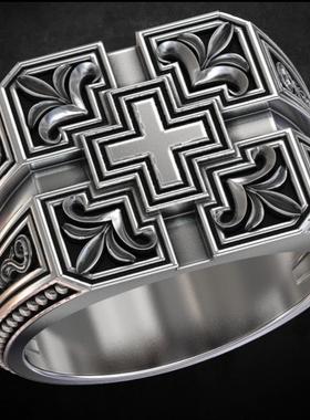 臻荣wish新款镀黄金十字架戒指