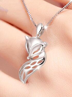 新款狐狸吊坠镀s925纯银项链女款