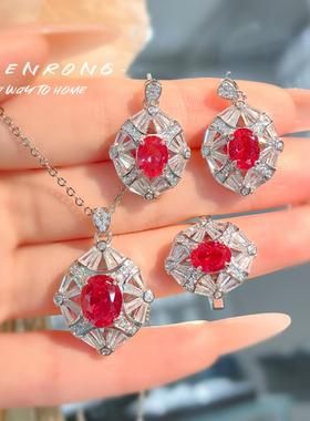 时尚百搭红刚玉项链吊坠进口