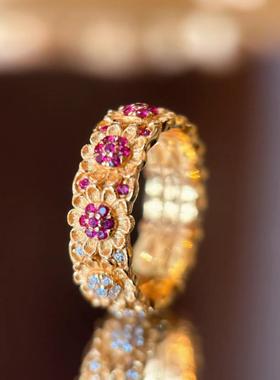 弗朗庄园双拼拉丝太阳花戒指复古