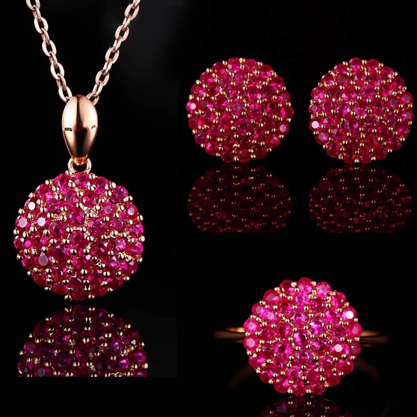 打灯变色鸽血红刚玉套装高碳钻戒指繁花吊坠项链太阳花彩宝耳钉女
