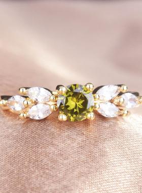 小香风新款欧美橄榄绿锆石戒指