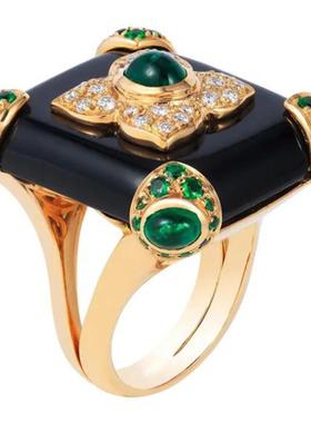 欧美复古祖母绿宝石戒指artdeco