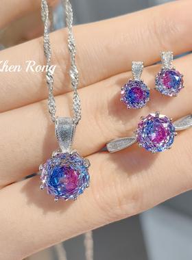 原创设计拉丝玫瑰切炫彩钻吊坠