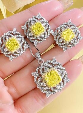 时尚复古花朵黄钻戒指公主方