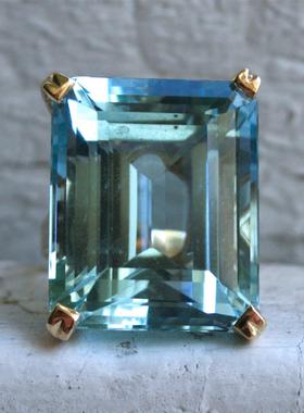 臻荣wish新款镶嵌托帕石海蓝色