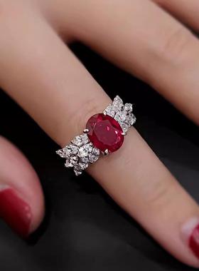 高级感3克拉高碳钻红宝石戒指