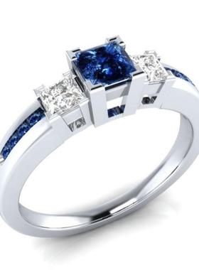 臻荣wish热卖蓝色托帕石戒指欧美