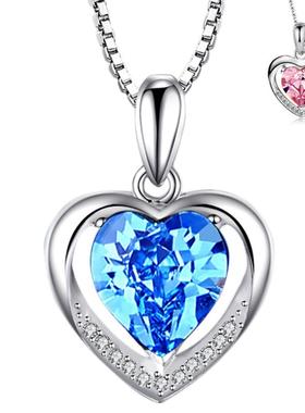 爱心形蓝色水晶吊坠永恒之心项链