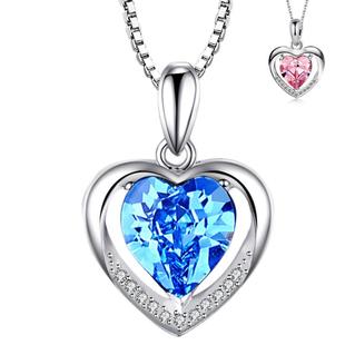 爱心形蓝色水晶吊坠 永恒之心项链 首饰配饰女款 一件