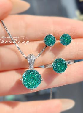 八角千禧玫瑰切帕拉伊巴项链吊坠