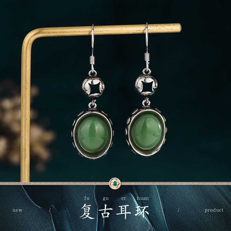 网红供货仿和田玉耳环复古做旧