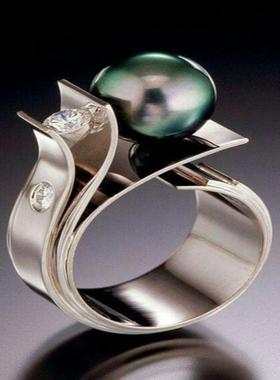 臻荣wish创意新款绿贝珍珠戒指