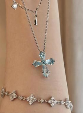 高品质切工人工海蓝宝项链轻奢