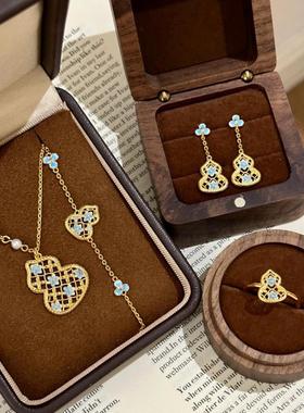 超美国风葫芦项链渐变蓝色珐琅