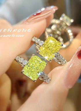 培育高碳钻冰花切3克拉鹅黄钻戒