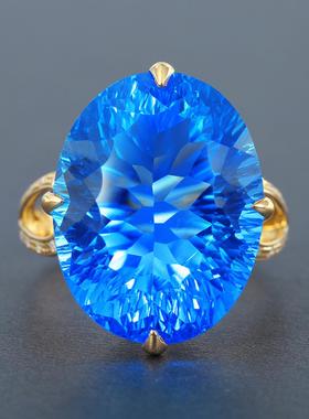 高端鸟巢切工鸽子蛋彩宝开口戒指