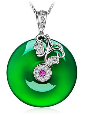 天猫合成绿玉髓玛瑙平安扣吊坠镀