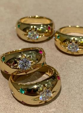 vintage中古多巴胺星芒戒指ins