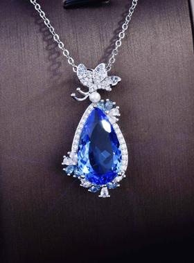 欧美新款水滴天空蓝托帕石项链女