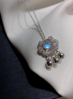 925银锁财锁平安小铃铛吊坠蓝