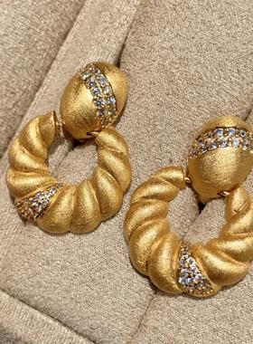 新中式国风古董珠宝麻花镶钻耳环