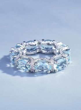 新款欧美微镶满钻海蓝排戒星河