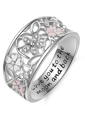 wish热卖创意滴胶镶钻樱花朵戒指