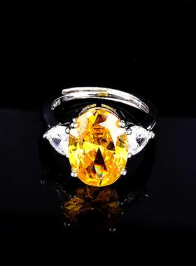 巴西黄钻开口戒指镀925银镶嵌大