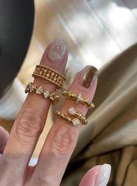 vintage中古拉丝戒指复古满钻