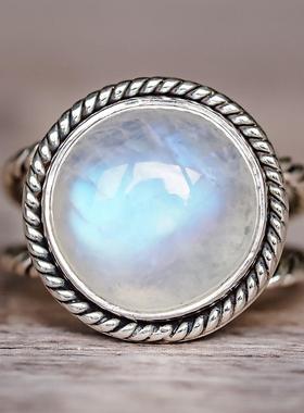 臻荣欧美夸张朋克风月光石戒指