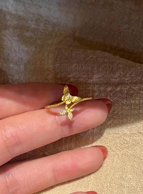 法式复古超仙设计蝴蝶藤蔓戒指