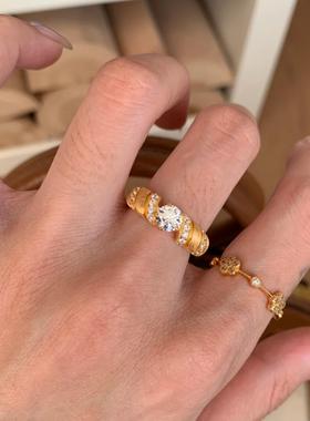 高级感布契风麻花拉丝戒指女中古