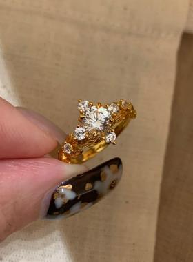 中古风vintage月桂钻戒时尚轻奢