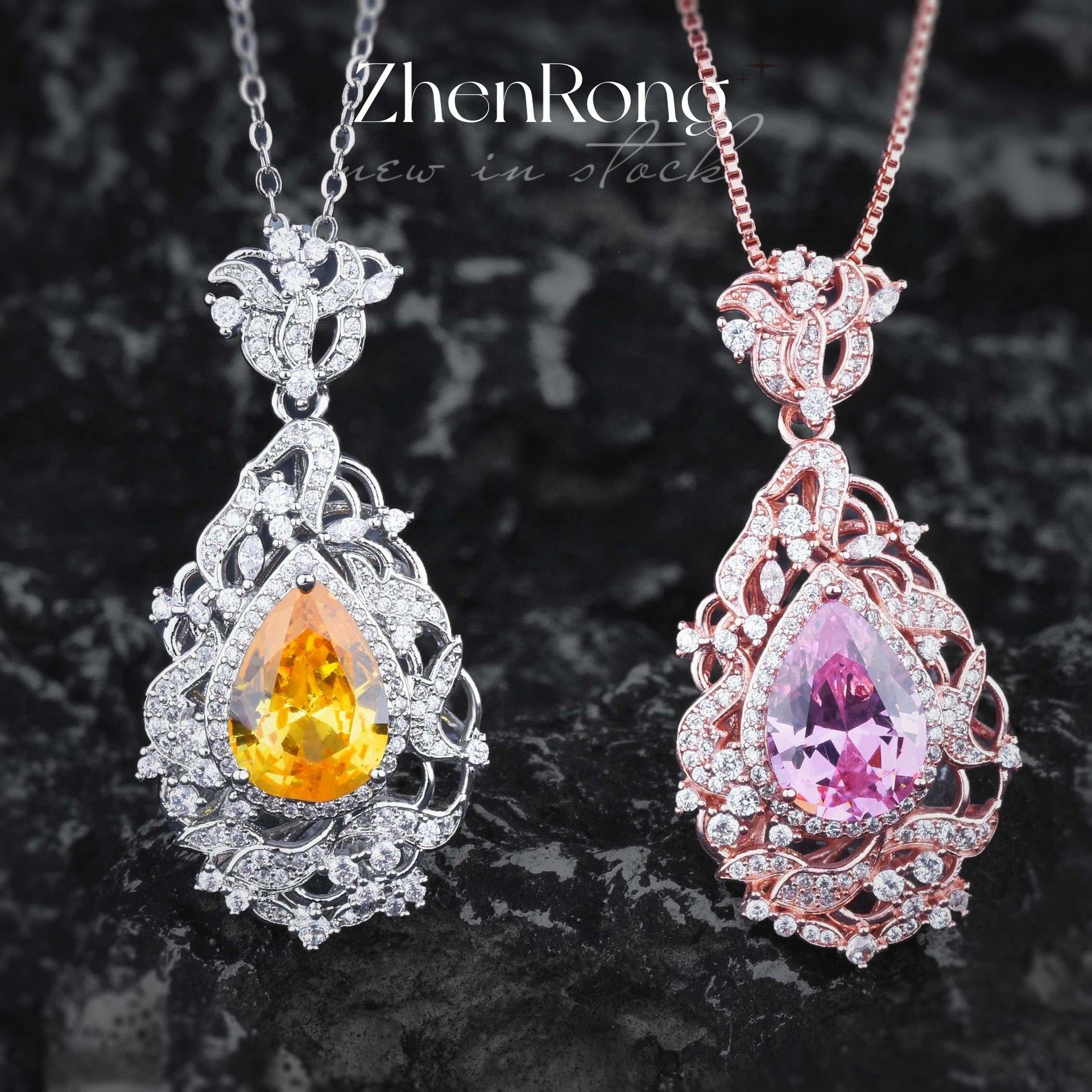 爱德华宫廷珠宝摩根石蕾丝樱花粉项链女复古华丽滚珠边黄钻吊坠