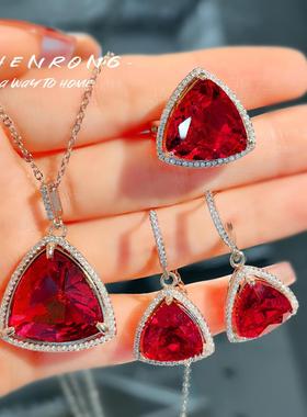 奢华鸟巢切红钻吊坠项链皇家蓝