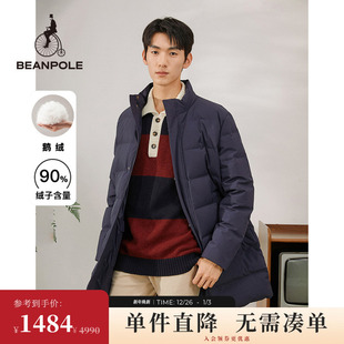BEANPOLE滨波 藏青色无帽立领风衣型鹅绒羽绒服 男士
