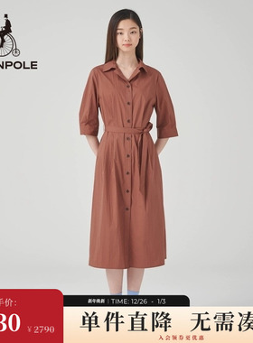 BEANPOLE滨波 女士栗色绑带收腰老钱风衬衫型连衣裙
