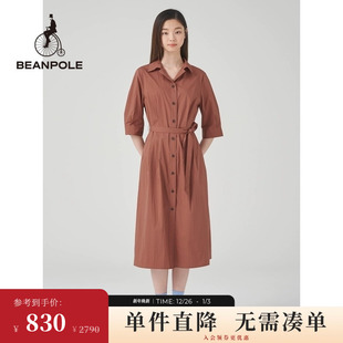 BEANPOLE滨波 型连衣裙 女士栗色绑带收腰老钱风衬衫