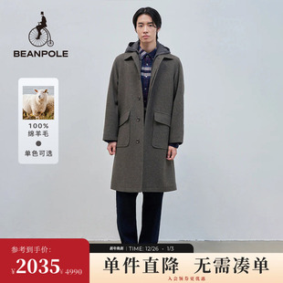 大衣外套 时尚 100%绵羊毛BEANPOLE滨波男士 巴尔玛肯可拆卸帽中长款