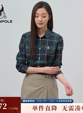 BEANPOLE滨波女士薄纱纯棉格纹设计简约通勤日常户外休闲长袖衬衫