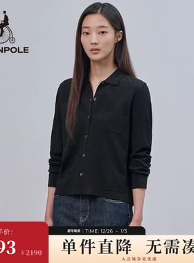 BEANPOLE滨波  女士商务休闲基础黑色翻领针织长袖衬衫