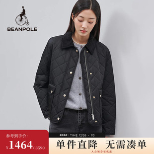 BEANPOLE滨波 女士米色简约美拉德菱格纹绗缝棉服