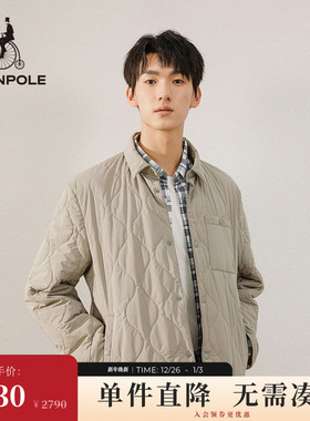 BEANPOLE滨波 男士黑色休闲简约衬衫型绗缝棉服外套