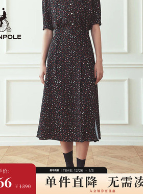 BEANPOLE滨波 女士休闲黑色爱心褶皱甜美风职场优雅碎花A字半身裙