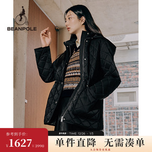 BEANPOLE滨波 女黑色连帽潮酷老钱风绗缝格纹棉服