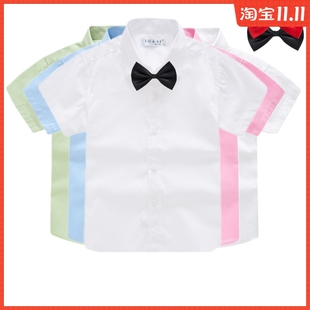 男童白衬衫 儿童衬衣中大童小学生校服演出服男孩纯棉粉色蓝夏 短袖