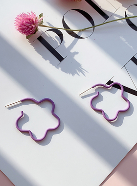 紫色花朵耳环女韩国网红个性耳钉ins风简约百搭耳圈925银针耳饰品