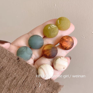 18mm宽美拉德百搭奶啡半圆圈蚊香盘耳夹复古港风银钉耳环无耳洞